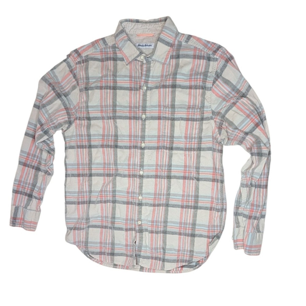 Tommy Bahama Button Down Mens M Corduroy‎ Multicolor Plaid Cotton Long Sleeve